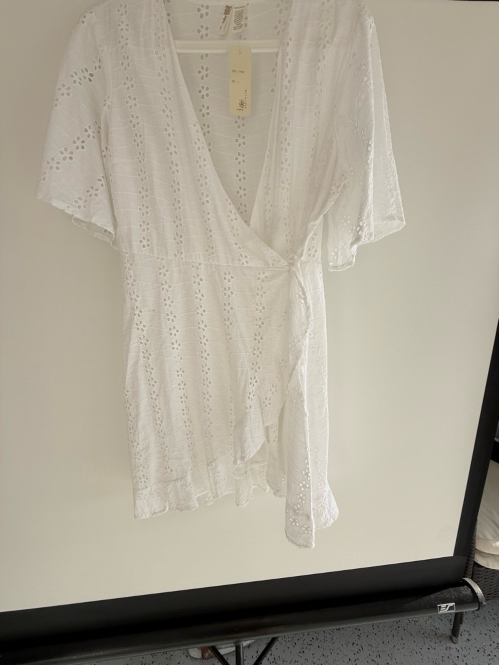 Japna White Eyelet Wrap Mini Dress